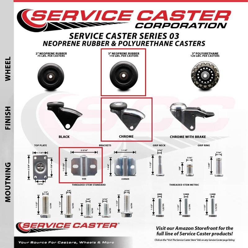Service Caster Bright Chrome Neoprene Rubber Casters Wayfair